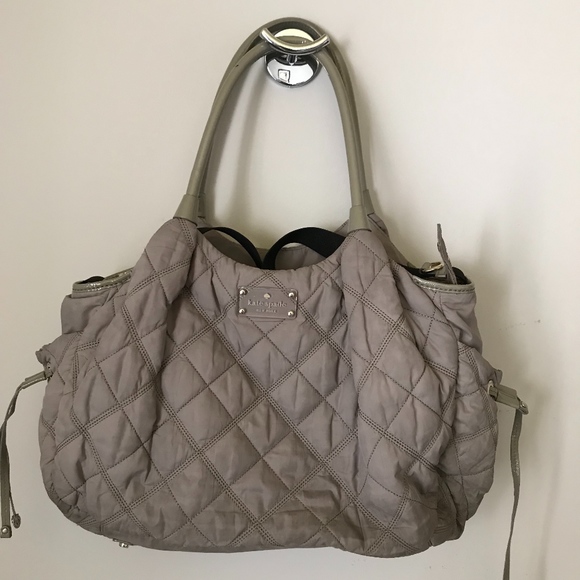 kate spade Handbags - Kate Spade- gray Quilted Nylon Stevie Baby Bag